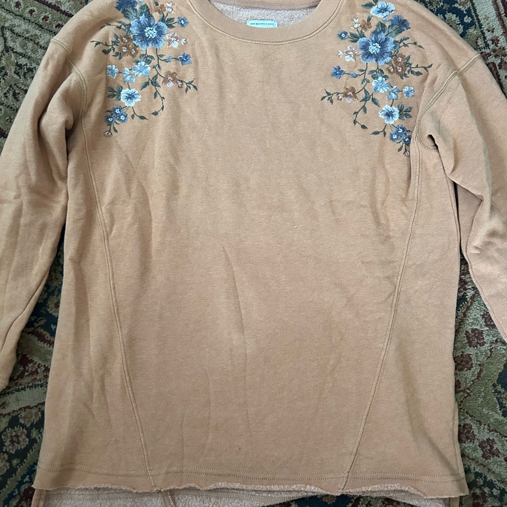 American Eagle Outfitters Tan Embellished Long Sleeve Sweatshirt